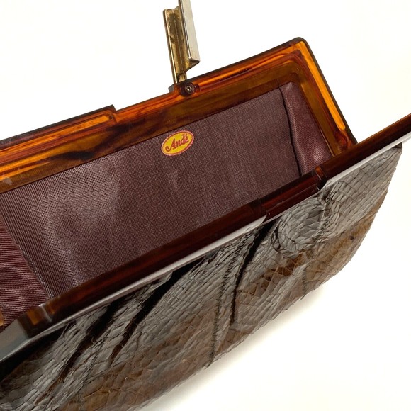 Vintage Ande Brown Snake Reptile Leather Clutch Purse - Picture 4 of 7